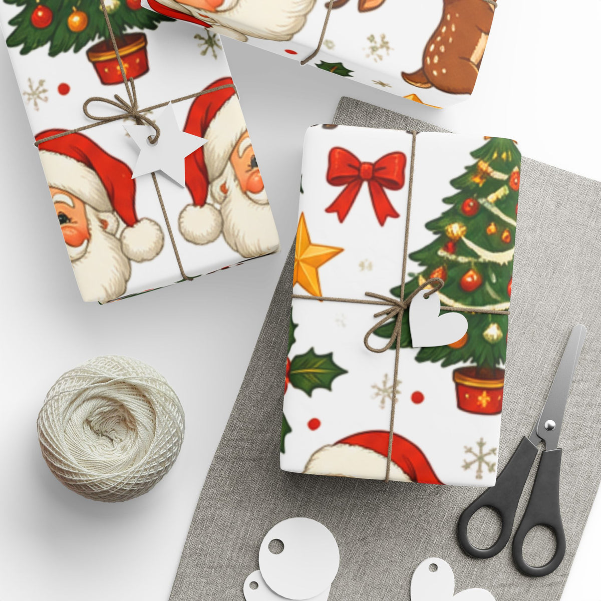 Christmas Santa, Reindeer & Christmas Tree Wrapping Paper