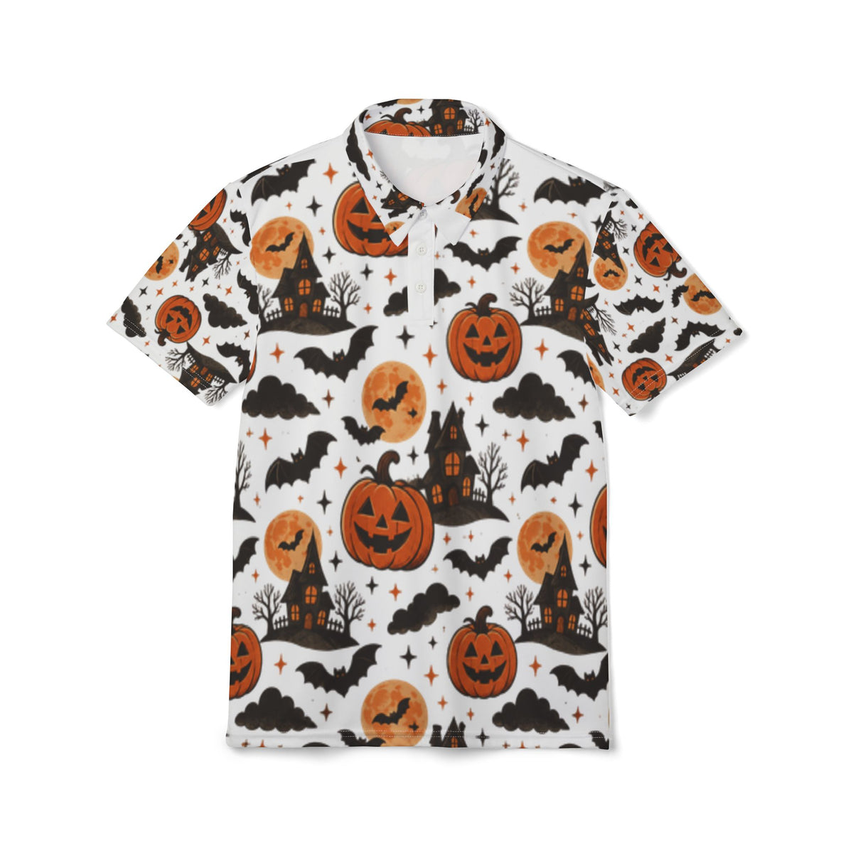 Halloween Pumpkin & Bats All-Over Print Polo Shirt