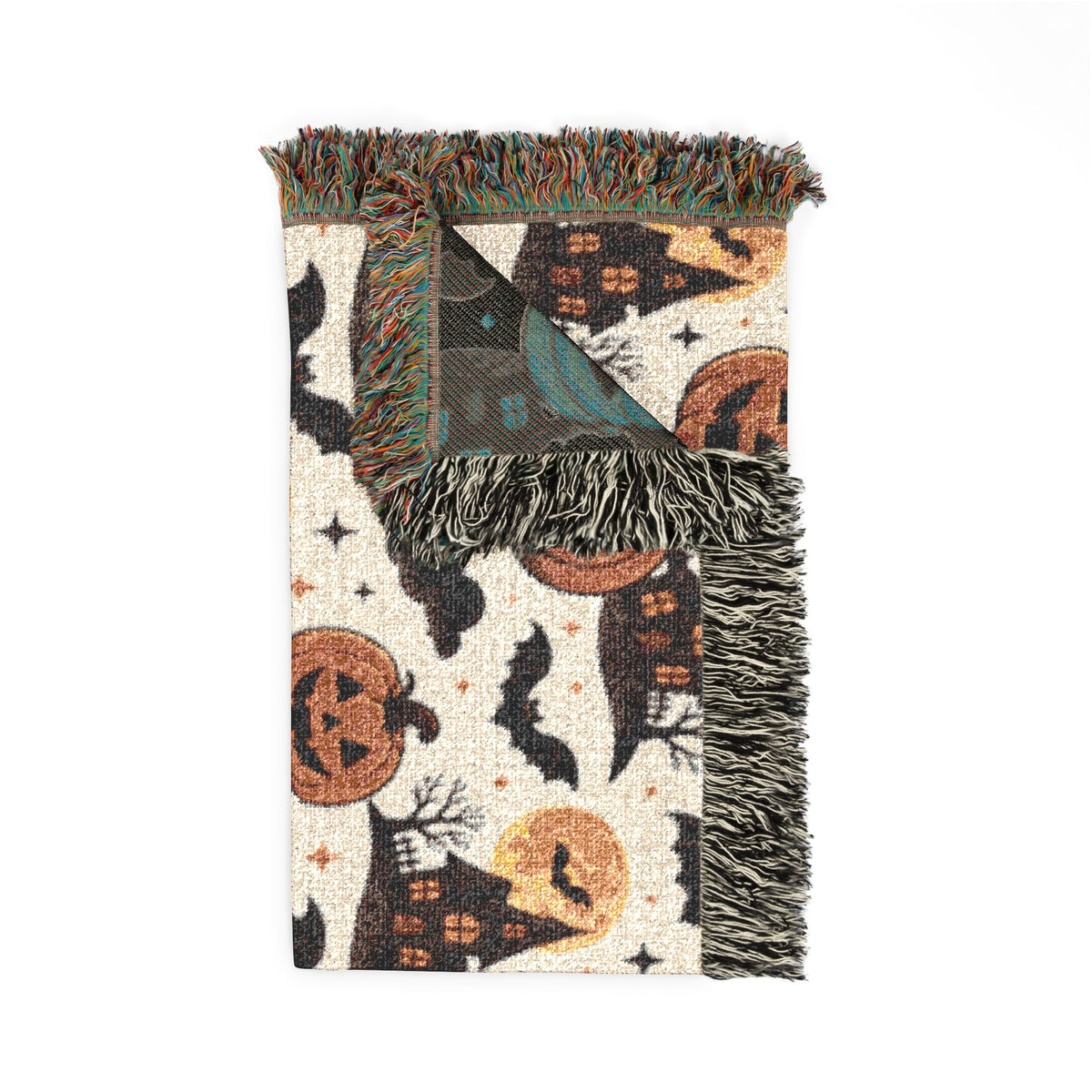 Halloween Pumpkin and Bat Woven Blanket