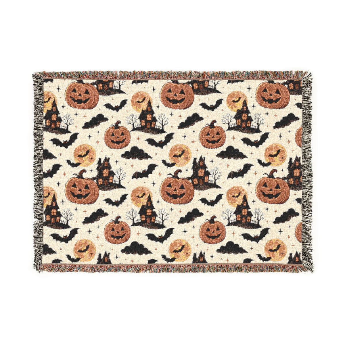 Halloween Pumpkin and Bat Woven Blanket