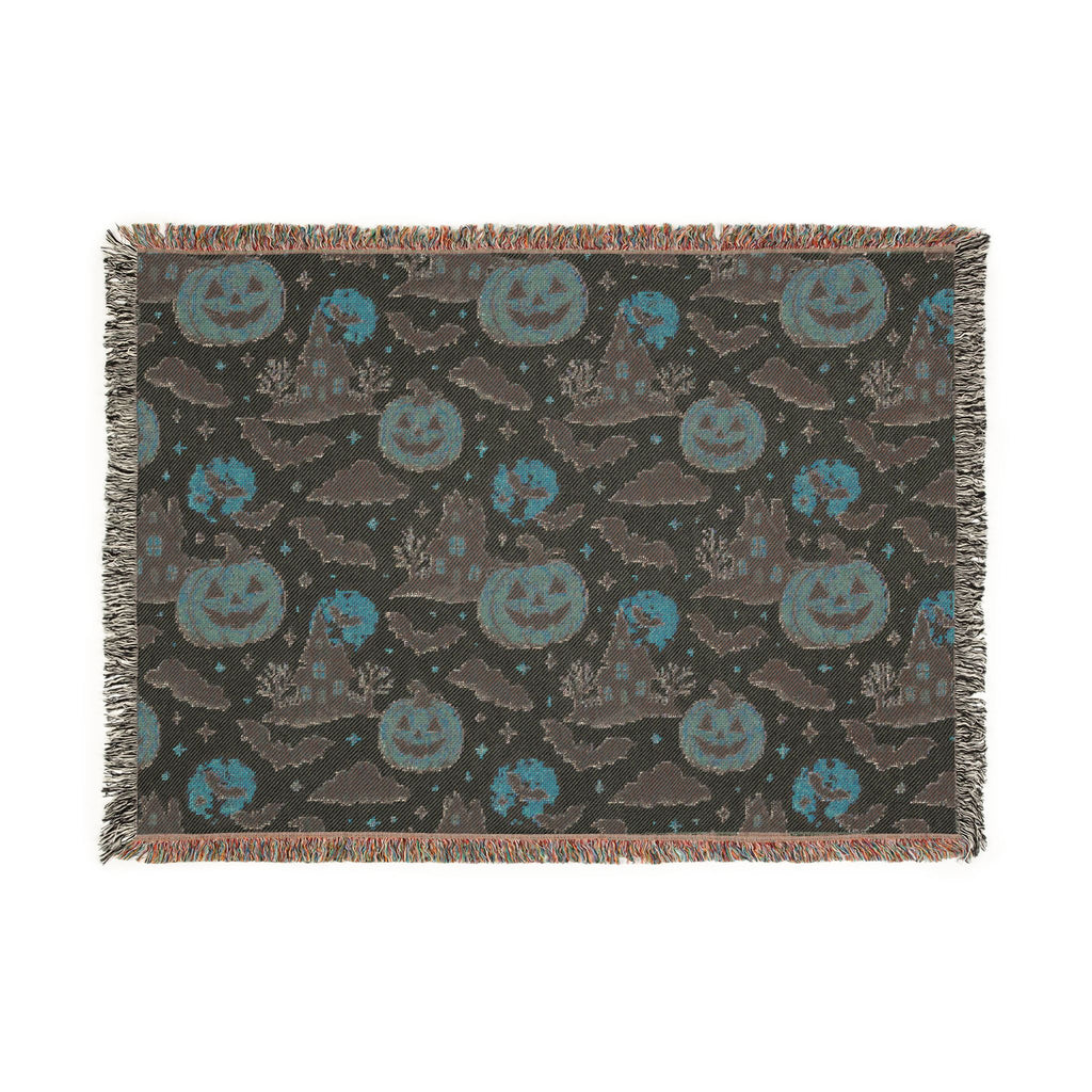 Halloween Pumpkin and Bat Woven Blanket