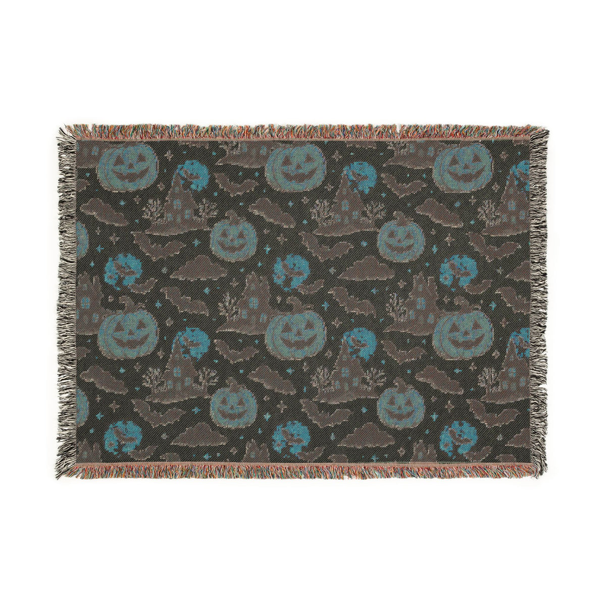 Halloween Pumpkin and Bat Woven Blanket