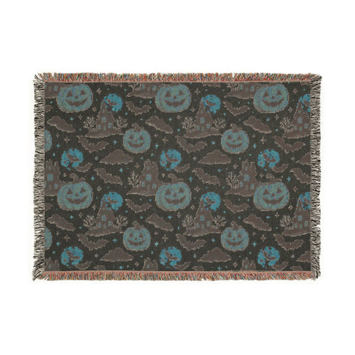 Halloween Pumpkin and Bat Woven Blanket