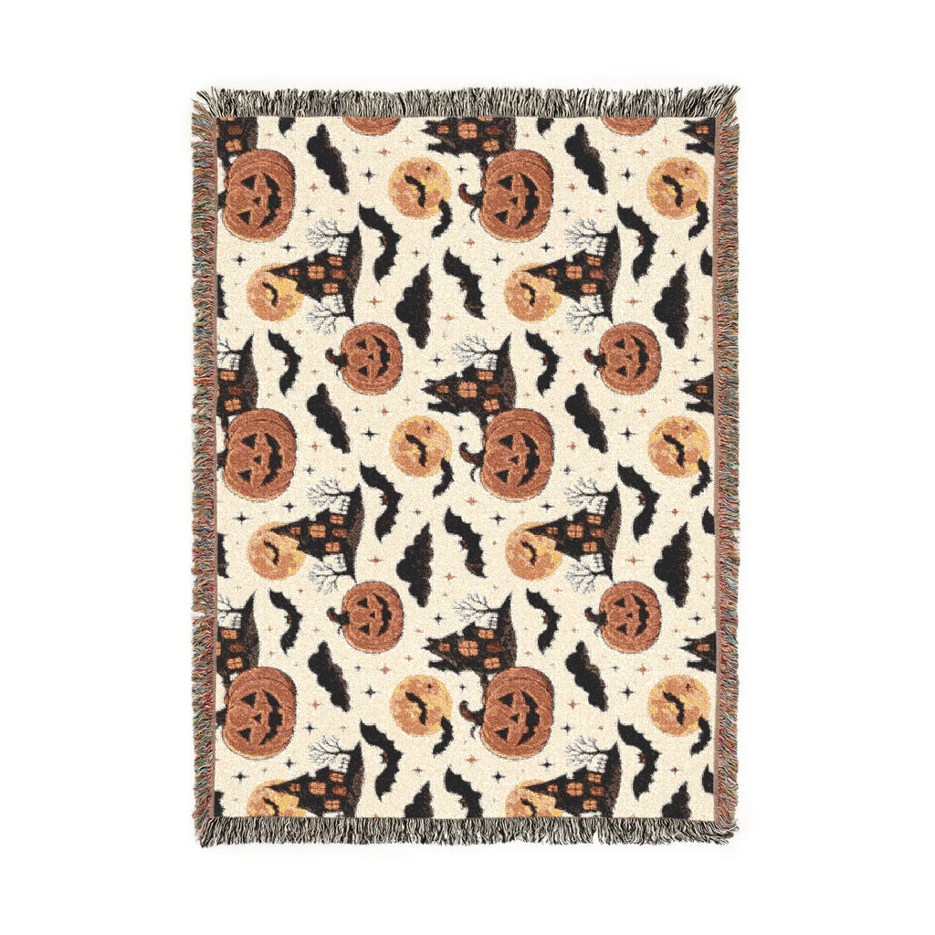 Halloween Pumpkin and Bat Woven Blanket