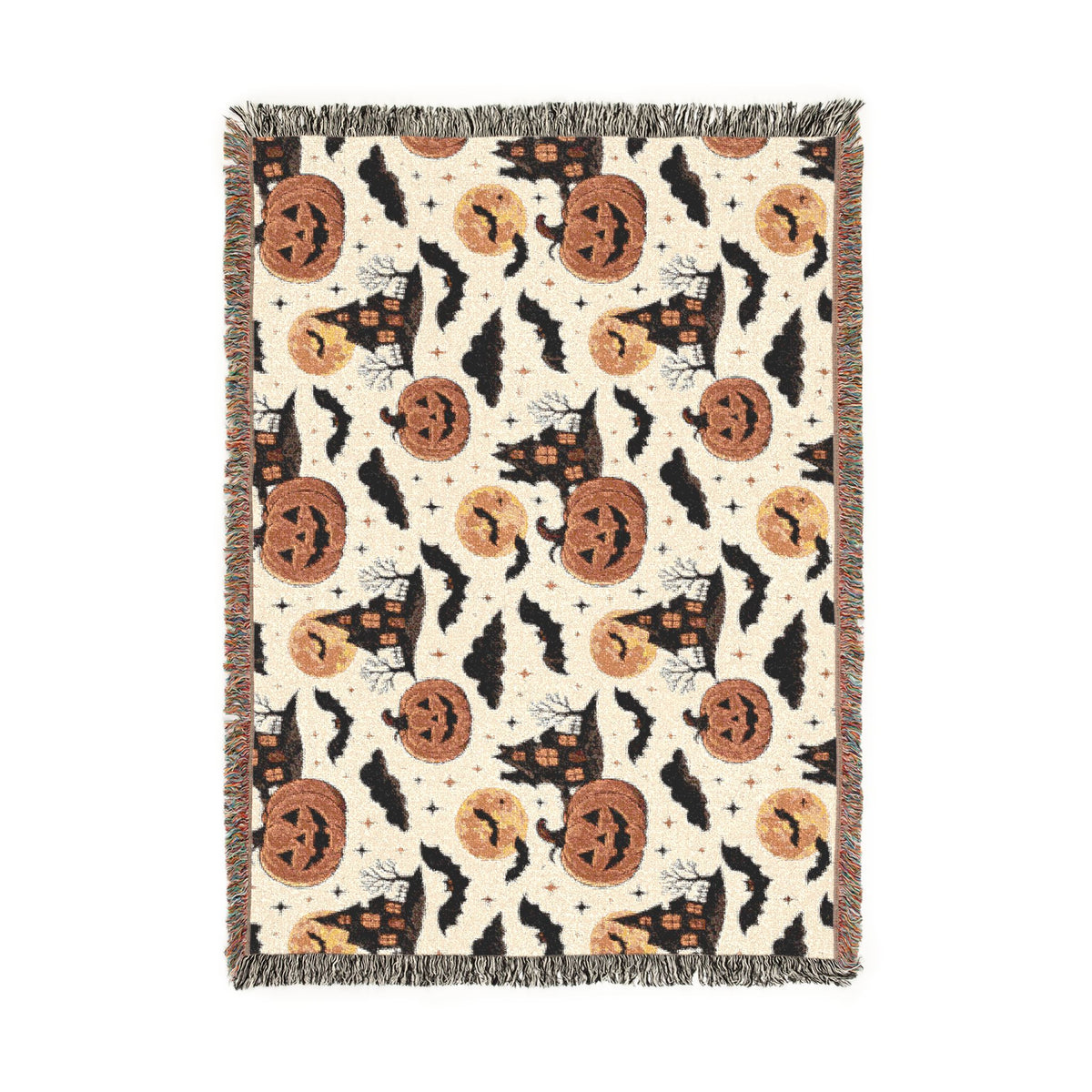 Halloween Pumpkin and Bat Woven Blanket