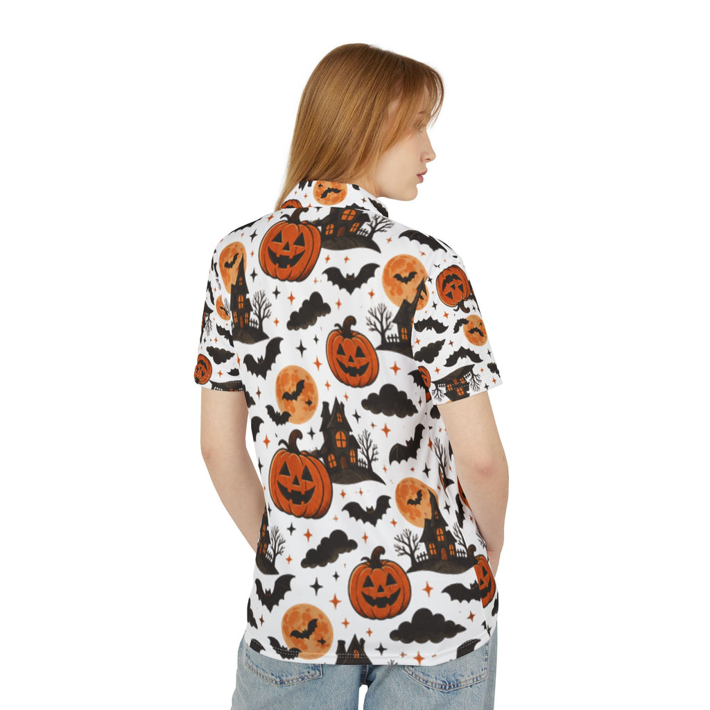 Halloween Pumpkin & Bats All-Over Print Polo Shirt
